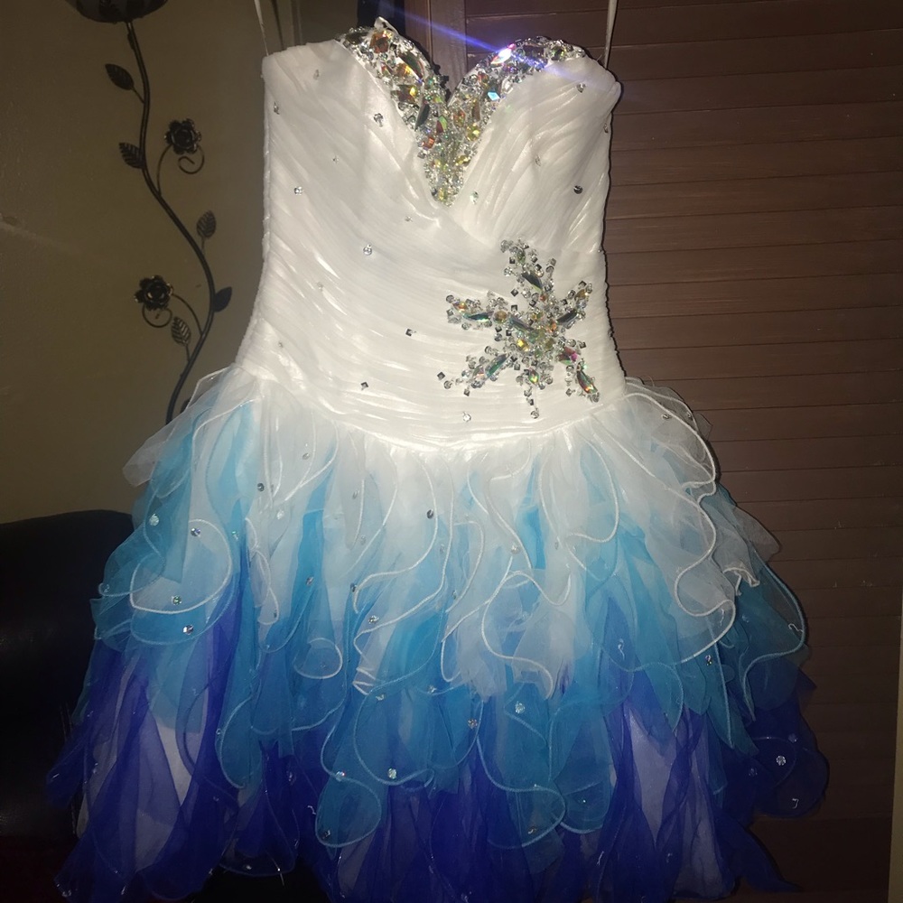 Blue and white dress